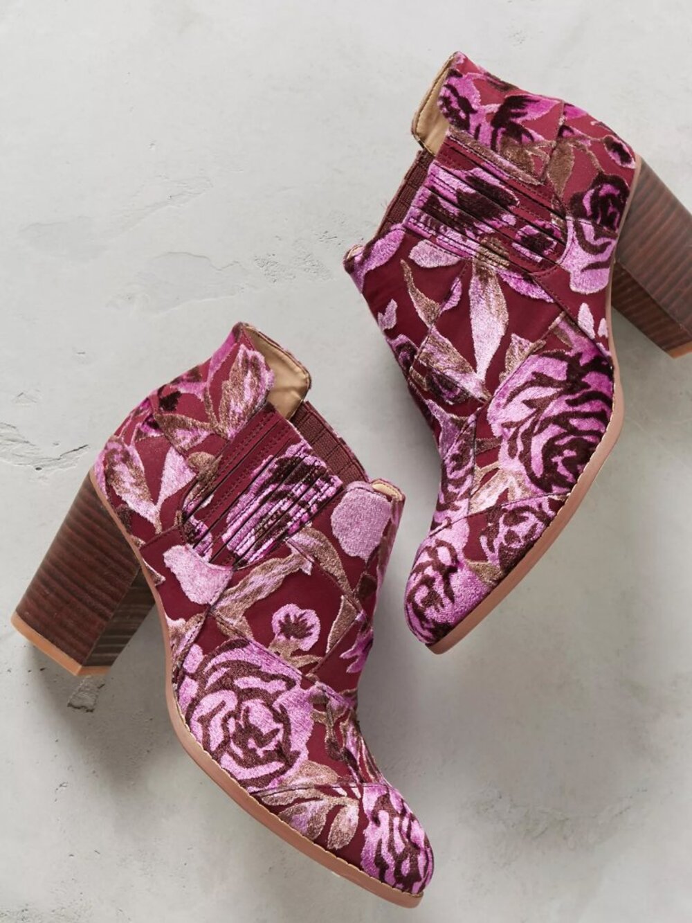 Billy Ella Anthropologie Pink Fuschia Velvet Burnout Ankle Booties Size 7.5